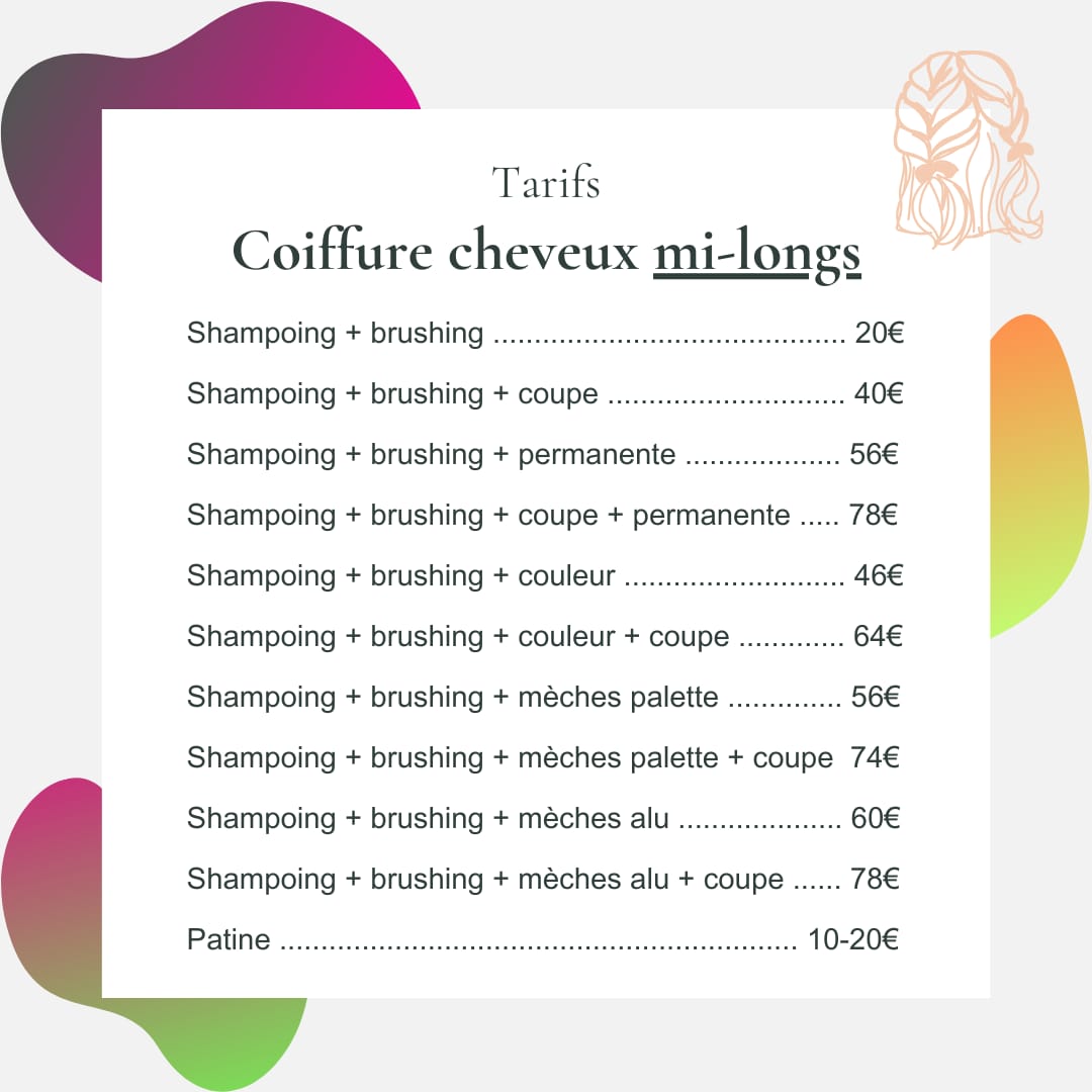 Tarifs cheveux mi-longs